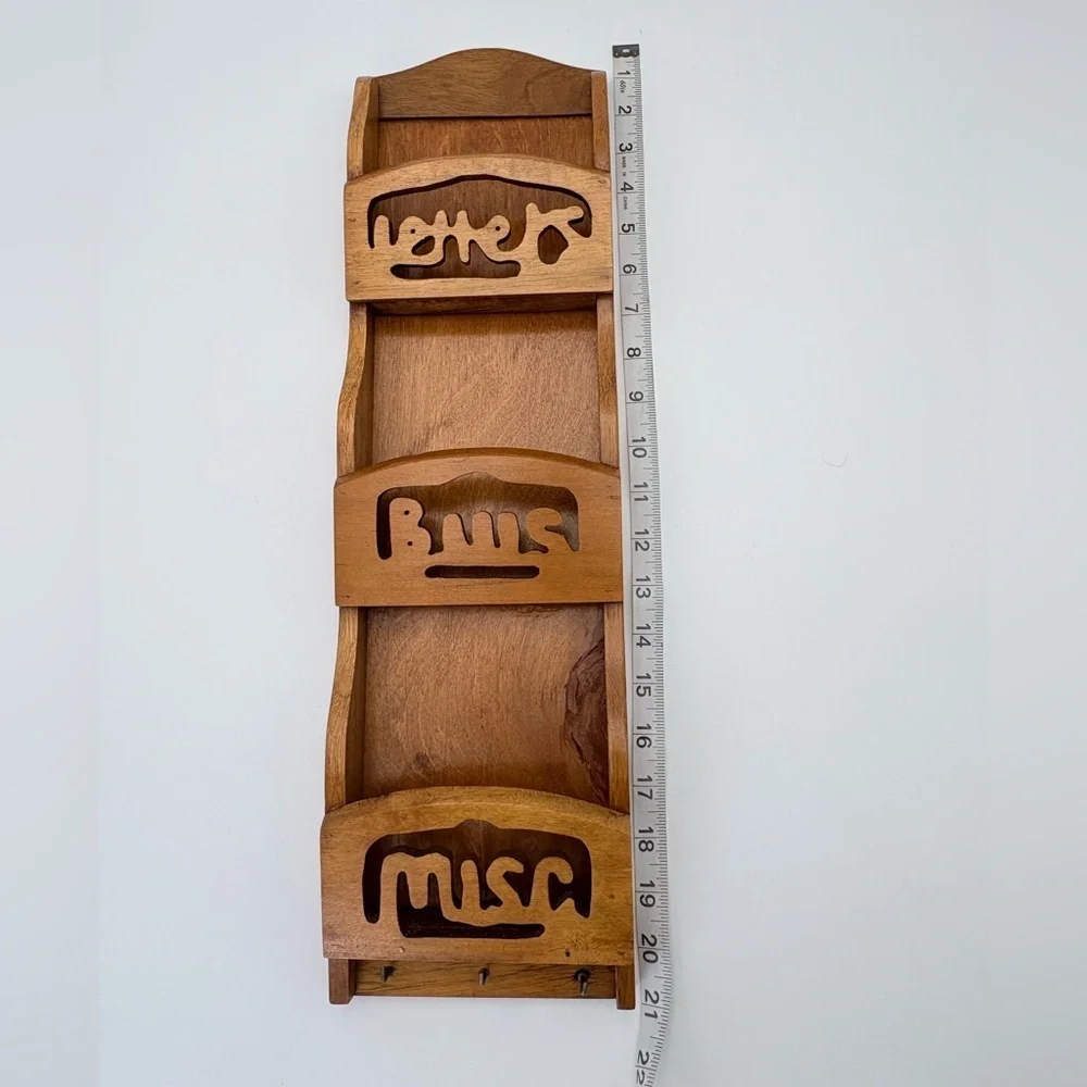 Vintage Handmade Wooden Wall Organizer with Three Slots